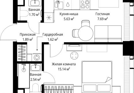 1-комнатная квартира - ул. Верейская, 29/42 / ЖК ВЕЕР - фото 1