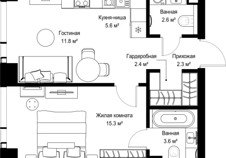 1-комнатная квартира - ул. Верейская, 29/42 / ЖК ВЕЕР - фото 1
