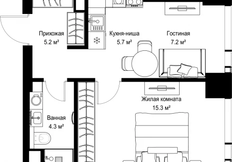 1-комнатная квартира - ул. Верейская, 29/42 / ЖК ВЕЕР - фото 1