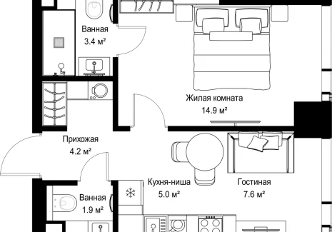 1-комнатная квартира - ул. Верейская, 29/42 / ЖК ВЕЕР - фото 1