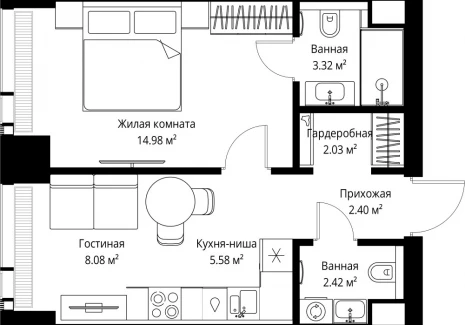 1-комнатная квартира - ул. Верейская, 29/42 / ЖК ВЕЕР - фото 1
