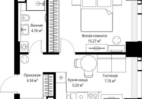 1-комнатная квартира - ул. Верейская, 29/42 / ЖК ВЕЕР - фото 1