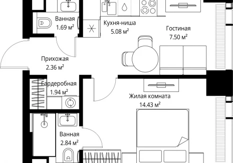 1-комнатная квартира - ул. Верейская, 29/42 / ЖК ВЕЕР - фото 1