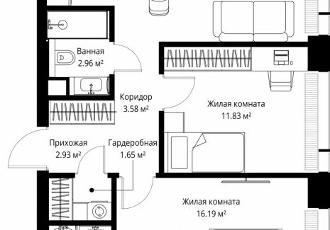 2-комнатная квартира - ул. Верейская, 29/42 / ЖК ВЕЕР - фото 1