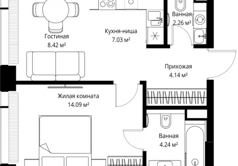 1-комнатная квартира - ул. Верейская, 29/42 / ЖК ВЕЕР - фото 1