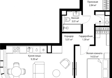 1-комнатная квартира - ул. Верейская, 29/42 / ЖК ВЕЕР - фото 1