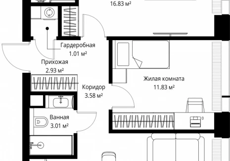 2-комнатная квартира - ул. Верейская, 29/42 / ЖК ВЕЕР - фото 1