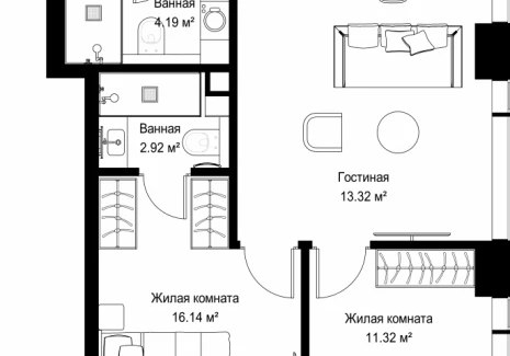 2-комнатная квартира - ул. Верейская, 29/42 / ЖК ВЕЕР - фото 1