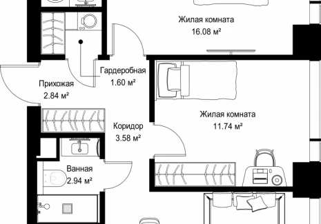 2-комнатная квартира - ул. Верейская, 29/42 / ЖК ВЕЕР - фото 1
