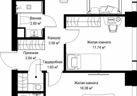 2-комнатная квартира - ул. Верейская, 29/42 / ЖК ВЕЕР - фото 1
