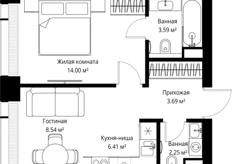 1-комнатная квартира - ул. Верейская, 29/42 / ЖК ВЕЕР - фото 1