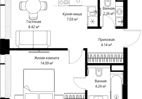 1-комнатная квартира - ул. Верейская, 29/42 / ЖК ВЕЕР - фото 1