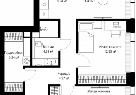2-комнатная квартира - ул. Верейская, 29/42 / ЖК ВЕЕР - фото 1