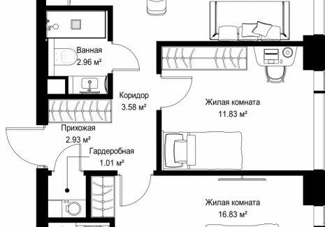 2-комнатная квартира - ул. Верейская, 29/42 / ЖК ВЕЕР - фото 1