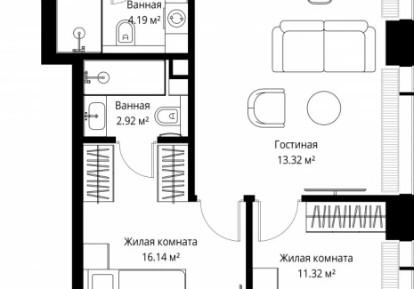 2-комнатная квартира - ул. Верейская, 29/42 / ЖК ВЕЕР - фото 1