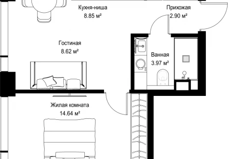 1-комнатная квартира - ул. Верейская, 29/42 / ЖК ВЕЕР - фото 1