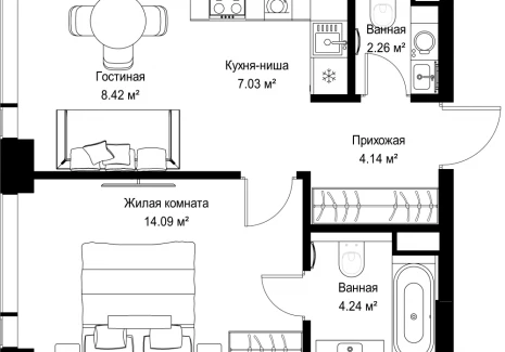 1-комнатная квартира - ул. Верейская, 29/42 / ЖК ВЕЕР - фото 1