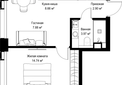 1-комнатная квартира - ул. Верейская, 29/42 / ЖК ВЕЕР - фото 1
