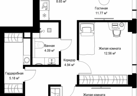 2-комнатная квартира - ул. Верейская, 29/42 / ЖК ВЕЕР - фото 1
