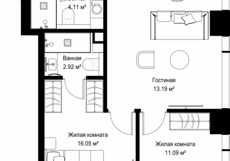 2-комнатная квартира - ул. Верейская, 29/42 / ЖК ВЕЕР - фото 1