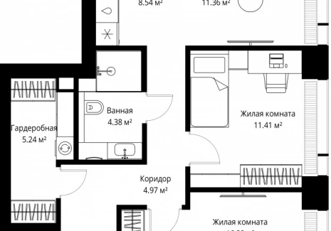 2-комнатная квартира - ул. Верейская, 29/42 / ЖК ВЕЕР - фото 1