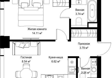 1-комнатная квартира - ул. Верейская, 29/42 / ЖК ВЕЕР - фото 1