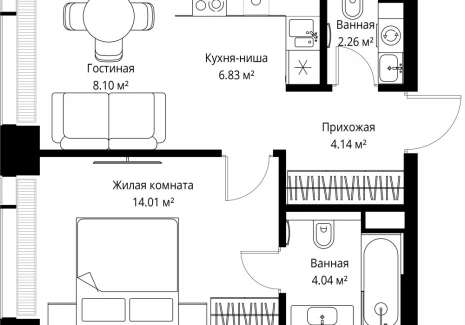 1-комнатная квартира - ул. Верейская, 29/42 / ЖК ВЕЕР - фото 1