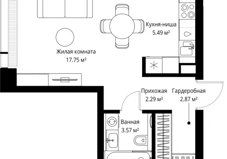 1-комнатная квартира - ул. Верейская, 29/42 / ЖК ВЕЕР - фото 1