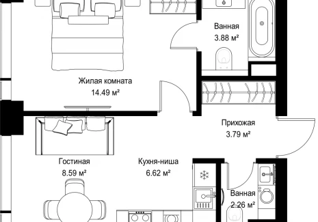 1-комнатная квартира - ул. Верейская, 29/42 / ЖК ВЕЕР - фото 1