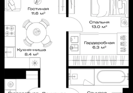 1-комнатная квартира - Дербеневская, 1 / ЖК ОПУС - фото 1