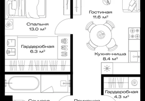 1-комнатная квартира - Дербеневская, 1 / ЖК ОПУС - фото 1