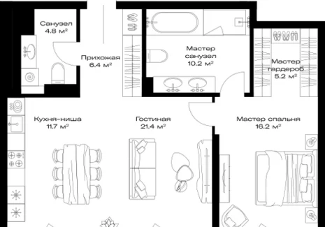 1-комнатная квартира - Дербеневская, 1 / ЖК ОПУС - фото 1