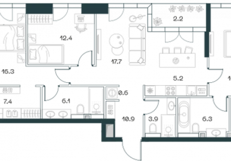 3-комнатная квартира - Орджоникидзе, 10 / ЖК SHIFT - фото 1