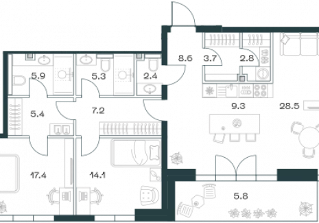 3-комнатная квартира - Орджоникидзе, 10 / ЖК SHIFT - фото 1