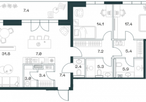 3-комнатная квартира - Орджоникидзе, 10 / ЖК SHIFT - фото 1
