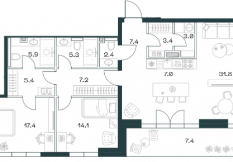 3-комнатная квартира - Орджоникидзе, 10 / ЖК SHIFT - фото 1
