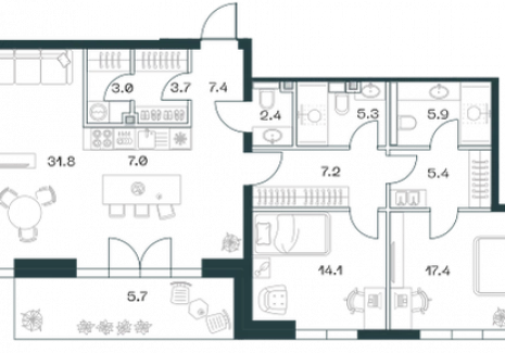 3-комнатная квартира - Орджоникидзе, 10 / ЖК SHIFT - фото 1