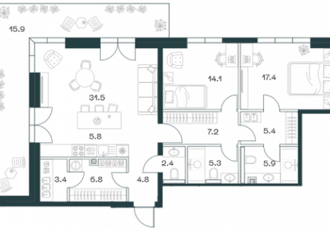 3-комнатная квартира - Орджоникидзе, 10 / ЖК SHIFT - фото 1