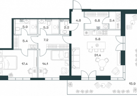 3-комнатная квартира - Орджоникидзе, 10 / ЖК SHIFT - фото 1